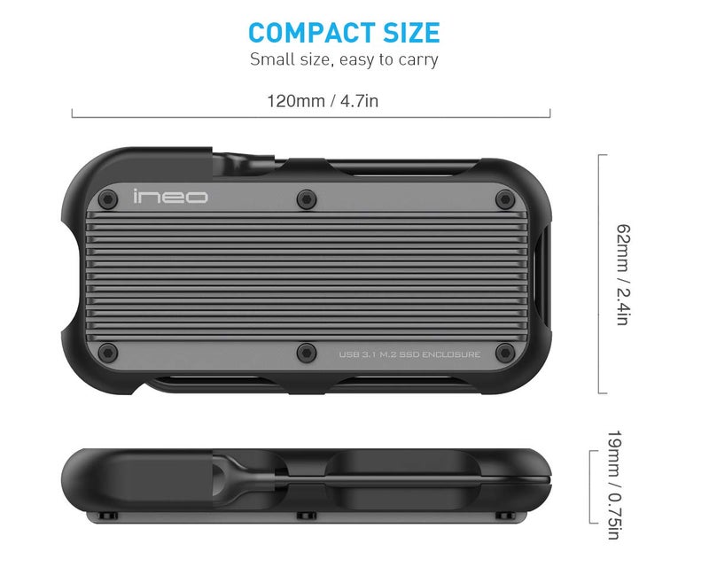 ineo M.2 NVMe (PCIe) USB 3.2 Gen 2 Type-C Rugged Waterproof Shockproof Aluminum Cover SSD Enclosure [C2594-NVMe] - Image 5